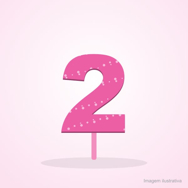Vela Topper Glitter Número 2 Rosa