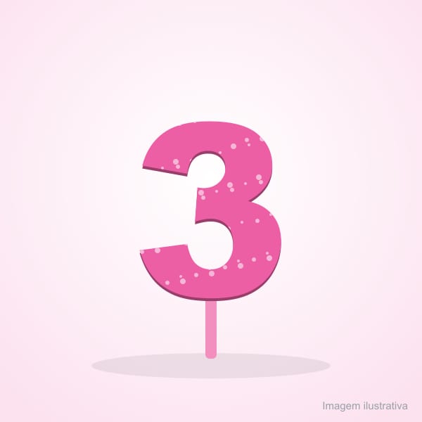 Vela Topper Glitter Número 3 Rosa