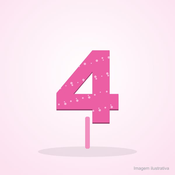 Vela Topper Glitter Número 4 Rosa
