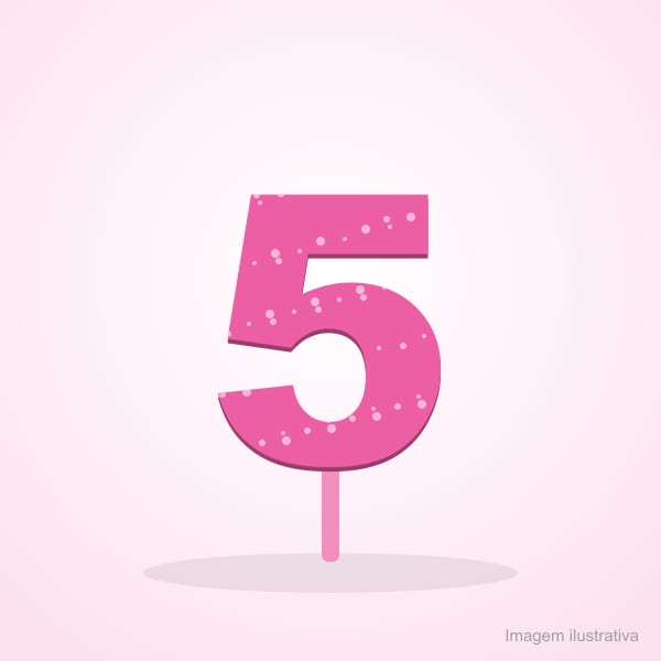 Vela Topper Glitter Número 5 Rosa