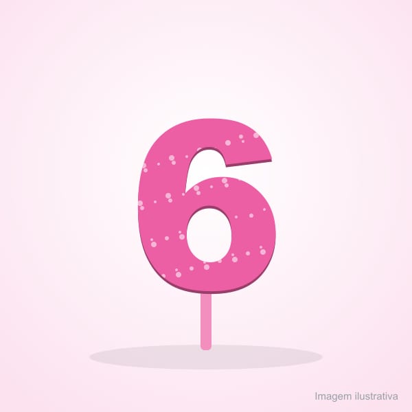 Vela Topper Glitter Número 6 Rosa