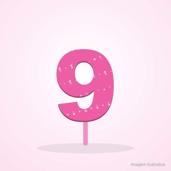 Vela Topper Glitter Número 9 Rosa